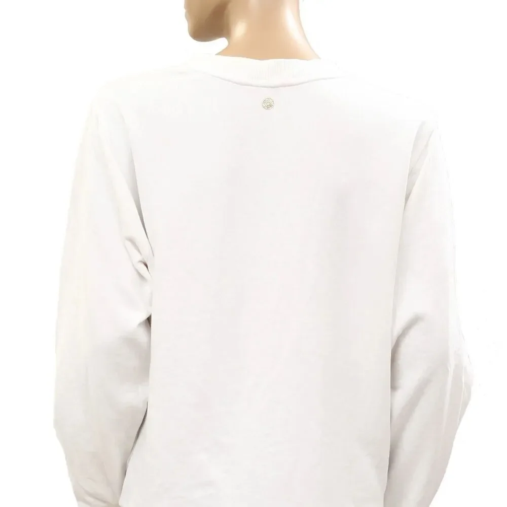 Lilly Pulitzer Long Sleeve Beaded Sweatshirt Top Ribbed White Cotton XL 288316